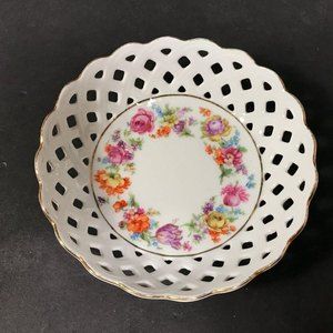 Vintage German porcelain pierced dish, reticulated